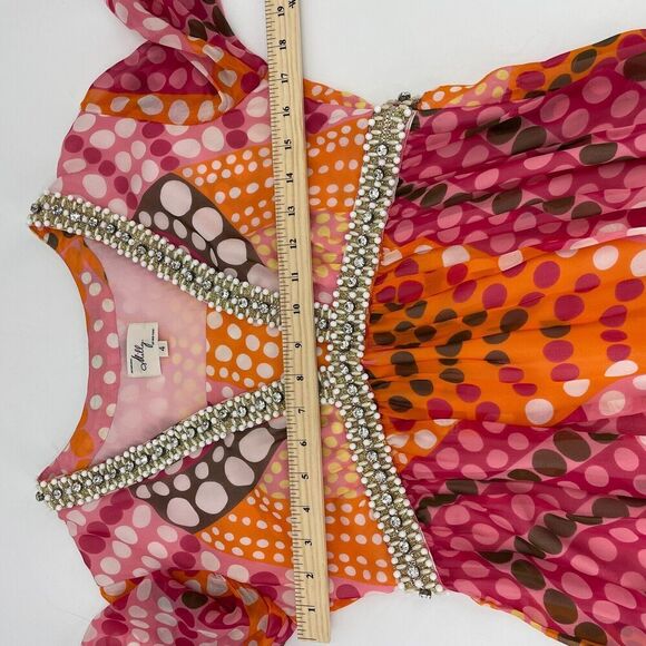 Milly Empire Waist Mini Dress Women's 4 Multicolor Polka Dot Embellished Silk - Picture 10 of 16